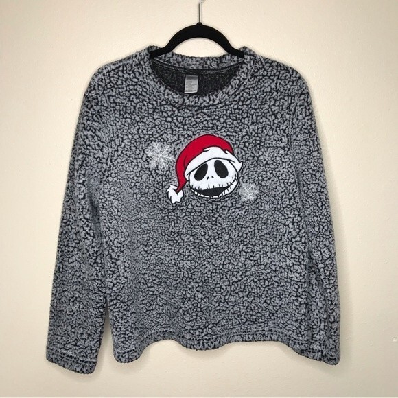 Disney Nightmare Before Christmas Jack Skellington Gray Sherpa Top Womens Medium - Picture 10 of 11